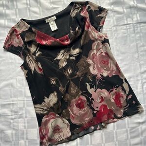 Tradition Black & Pink Floral Cowl Neck Short Sleeve Top